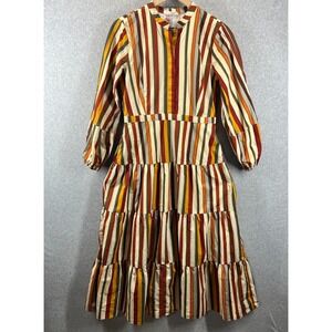 Parterre Brooks Maxi Dress Womens L Striped Tiered Multicolor Button Down EC